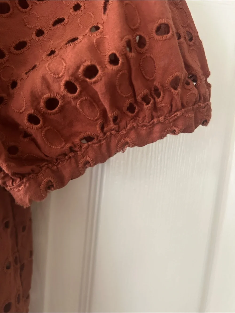 LOFT Rust Eyelet Short Sleeve Button-Up Blouse